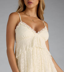 Beige V-Neck Lace Babydoll Dress - Beige - view 4