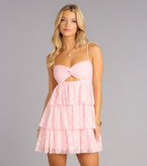 Romantic Pink Lace Tiered Mini Dress - Pink - view 1