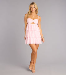 Romantic Pink Lace Tiered Mini Dress - Pink - view 3