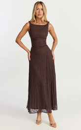 Chocolate High-Neck Asymmetric Midi Dress - Brown - view 1
