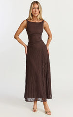 Chocolate High-Neck Asymmetric Midi Dress - Brown - view 1
