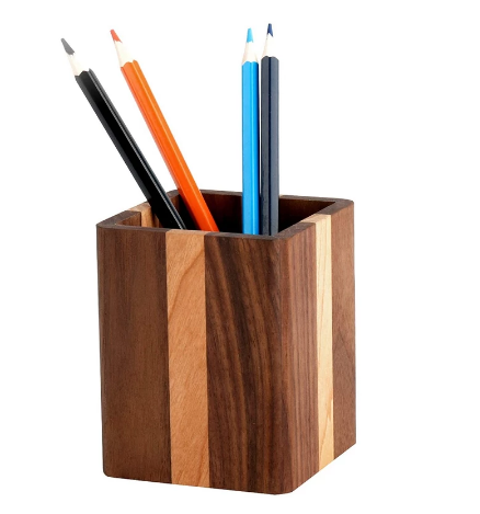 Square Wooden Desktop Pen Holder