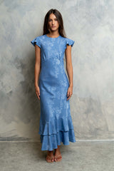 Blue Floral Print Maxi Dress - Blue - view 1