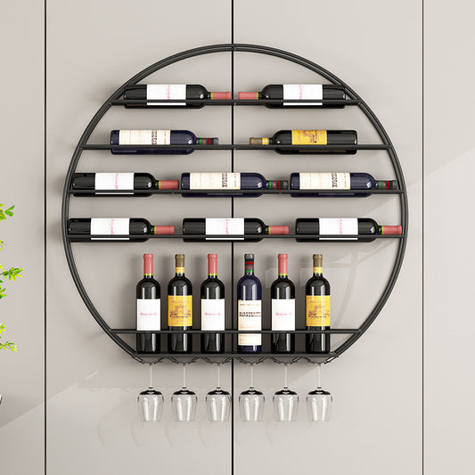 Round Wall-Mounted Wine Rack with Stemware Holders