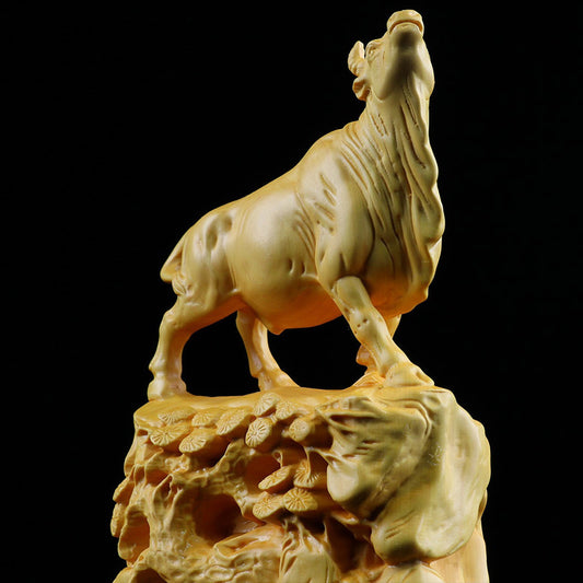 Ox Wood Figurine on Carved Base