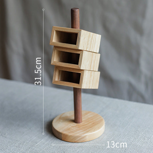 Three-Tier Wooden Pen Holder on Round Base