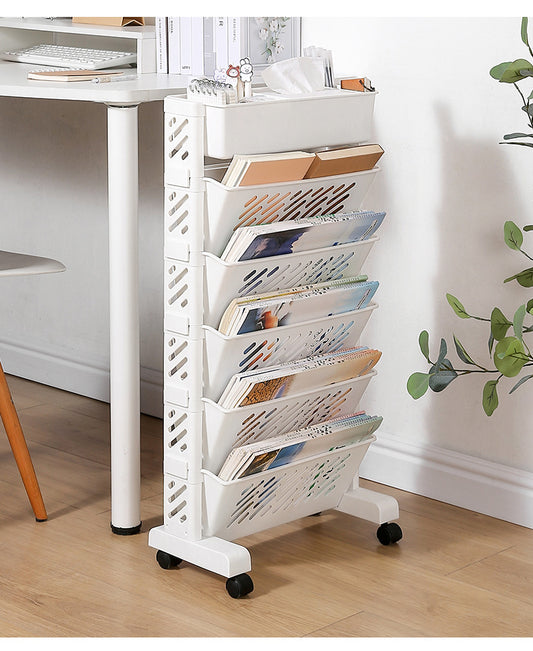 Slim Rolling Book Organizer with Top Tray, 5 or 6 Levels