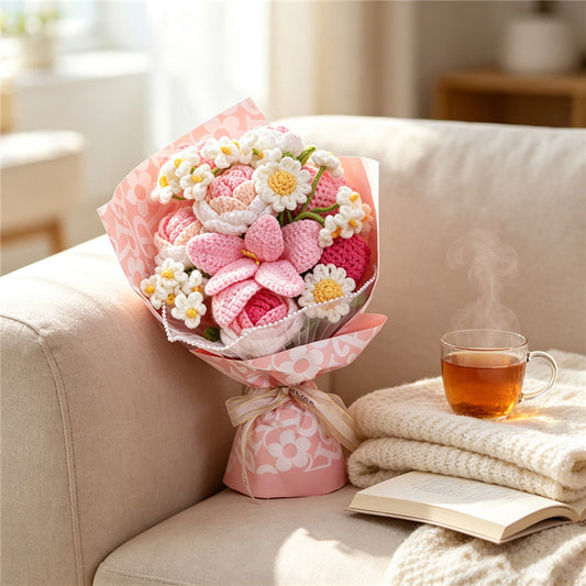 Pink Crocheted Mixed Flower Bouquet