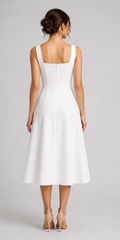 White Square-Neck Fit-and-Flare Midi Dress - White - view 3