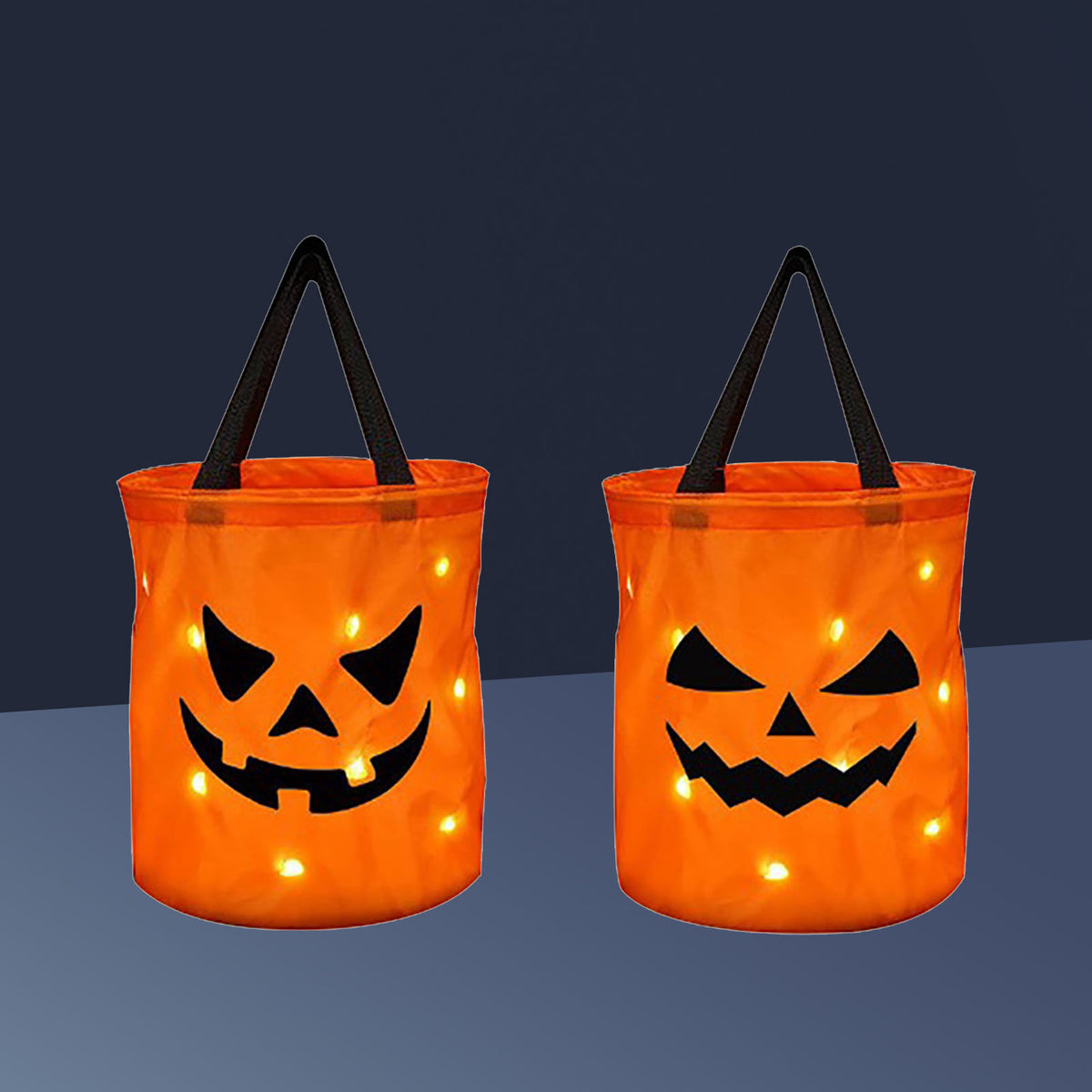 Halloween Light-Up Pumpkin Treat Bags, Set of 2