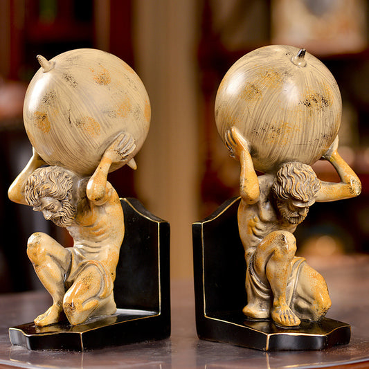 Globe-Bearing Figure Bookend Pair
