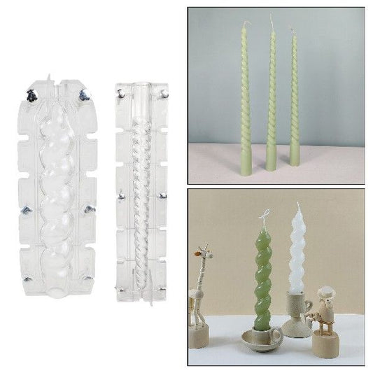 Twisted Taper PC Candle Mold. Finished candle examples may be shown; wax, wicks and candles are not included.