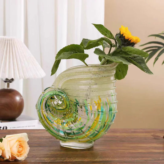 Green Conch-Shaped Glass Vase