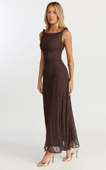 Chocolate High-Neck Asymmetric Midi Dress - Brown - view 2