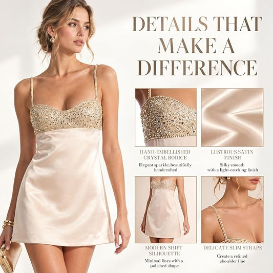 LADIESSTREETX Champagne Gleam Embellished Mini Dress - image 02