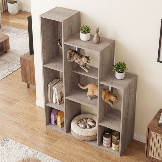 Cat Bookshelf with Climbing Openings and Storage Compartments - View 2