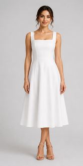 White Square-Neck Fit-and-Flare Midi Dress - White - view 1