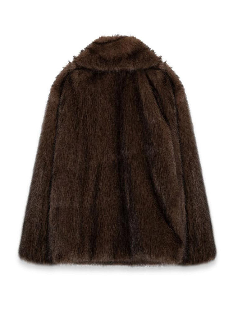 Women's Brown Plush Collared Coat