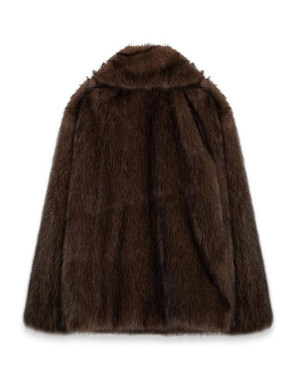 Women's Brown Plush Collared Coat
