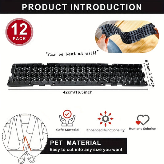 12-Pack Bird Spikes | Cat Repellent Spikes | Black, Indoor/Outdoor, Designed to Deter Birds, Pigeons, Squirrels, Raccoons,