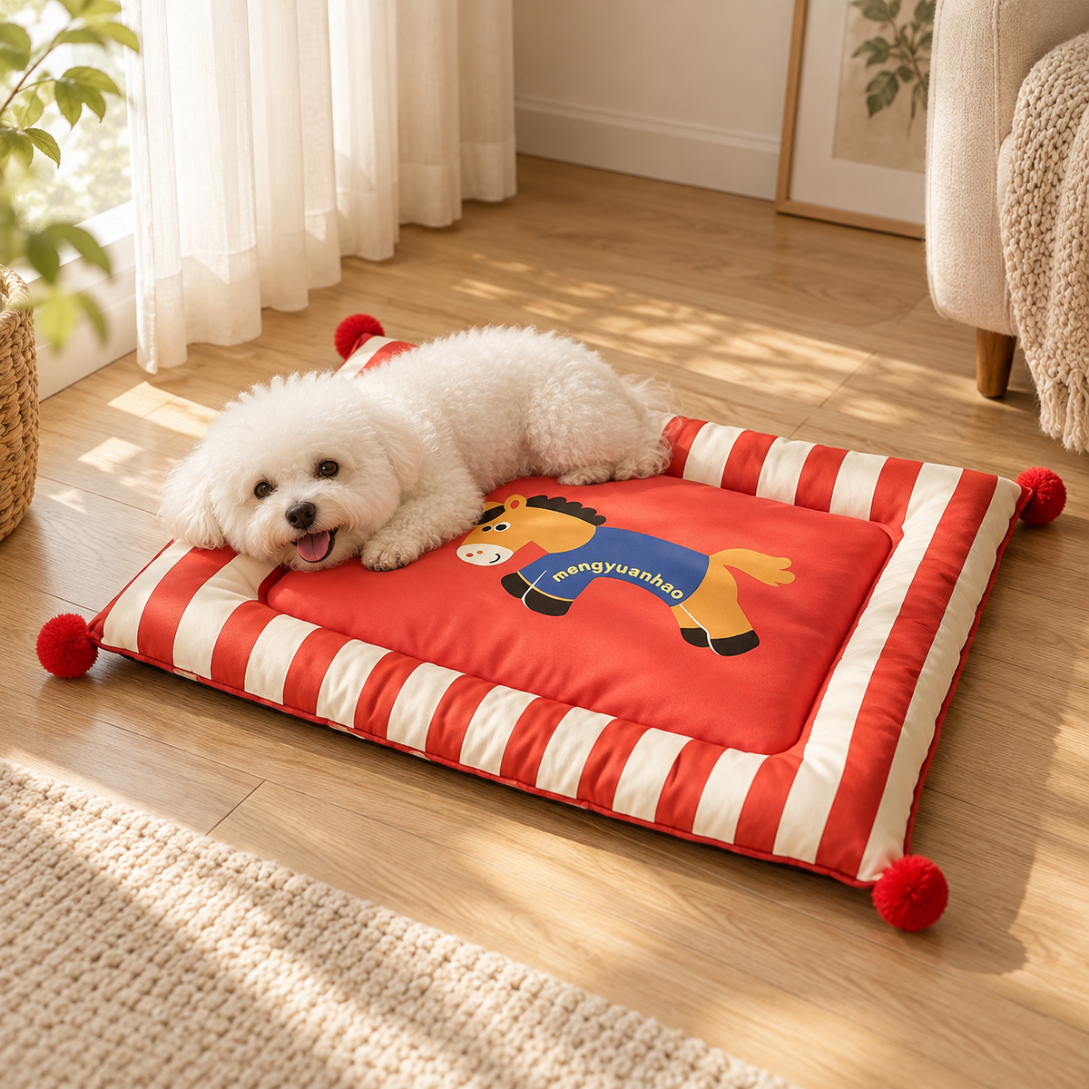 Striped Pet Bed with Removable Cover - product view 5