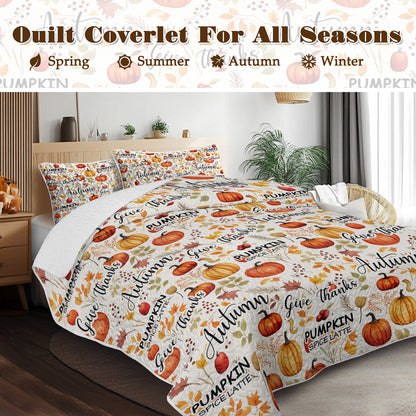 Pumpkin and Autumn Leaves Quilt Set