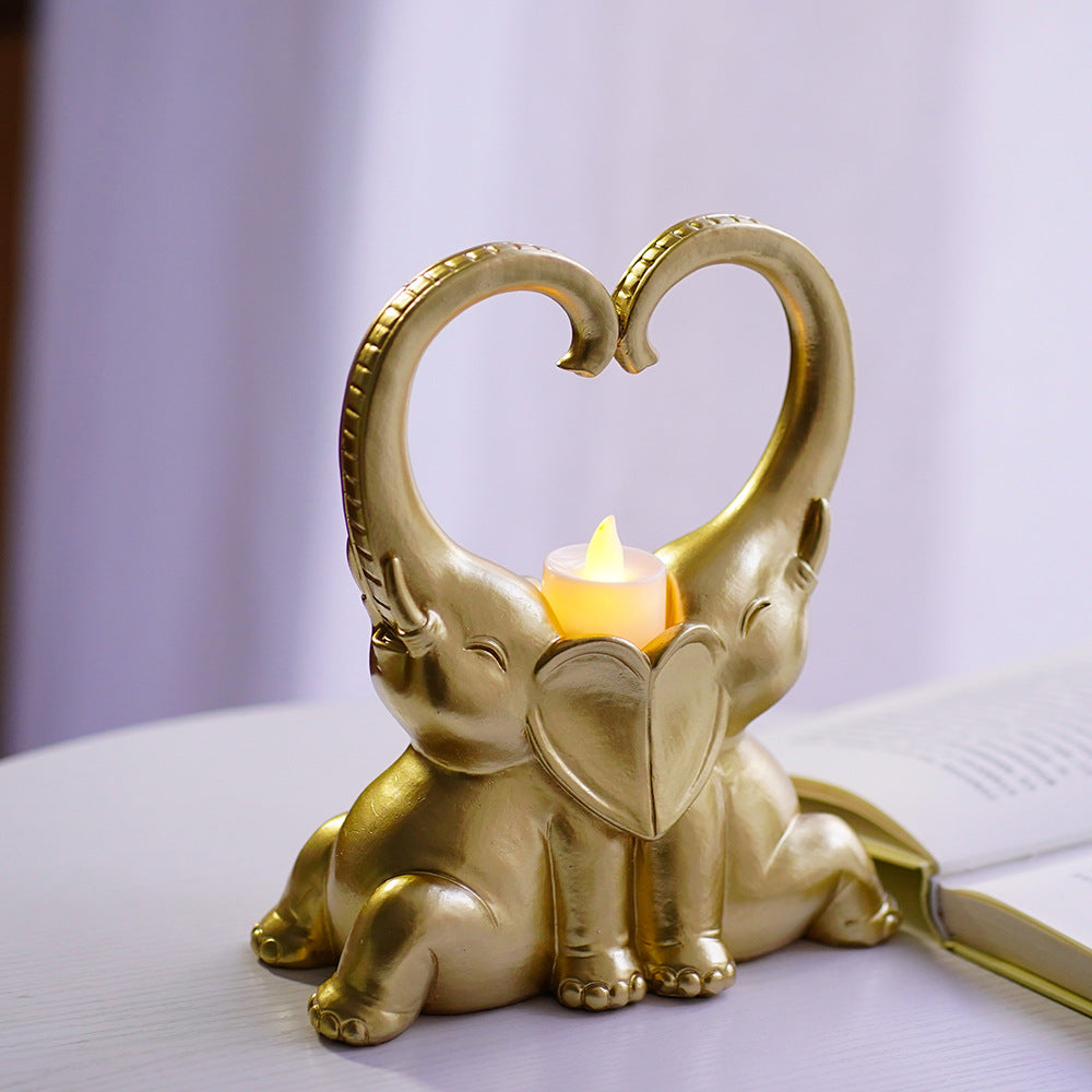 Resin Elephant Pair Candle Holder