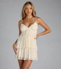 Beige V-Neck Lace Babydoll Dress - Beige - view 1