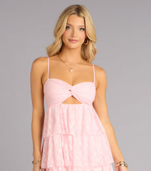 Romantic Pink Lace Tiered Mini Dress - Pink - view 4