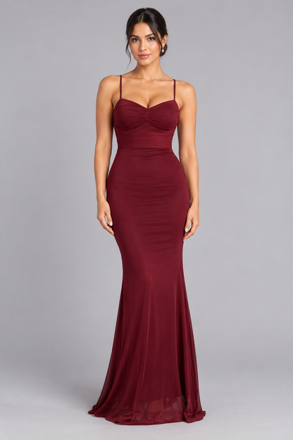 Satin Lace-Up Mermaid Maxi Dress - Burgundy - product view 1