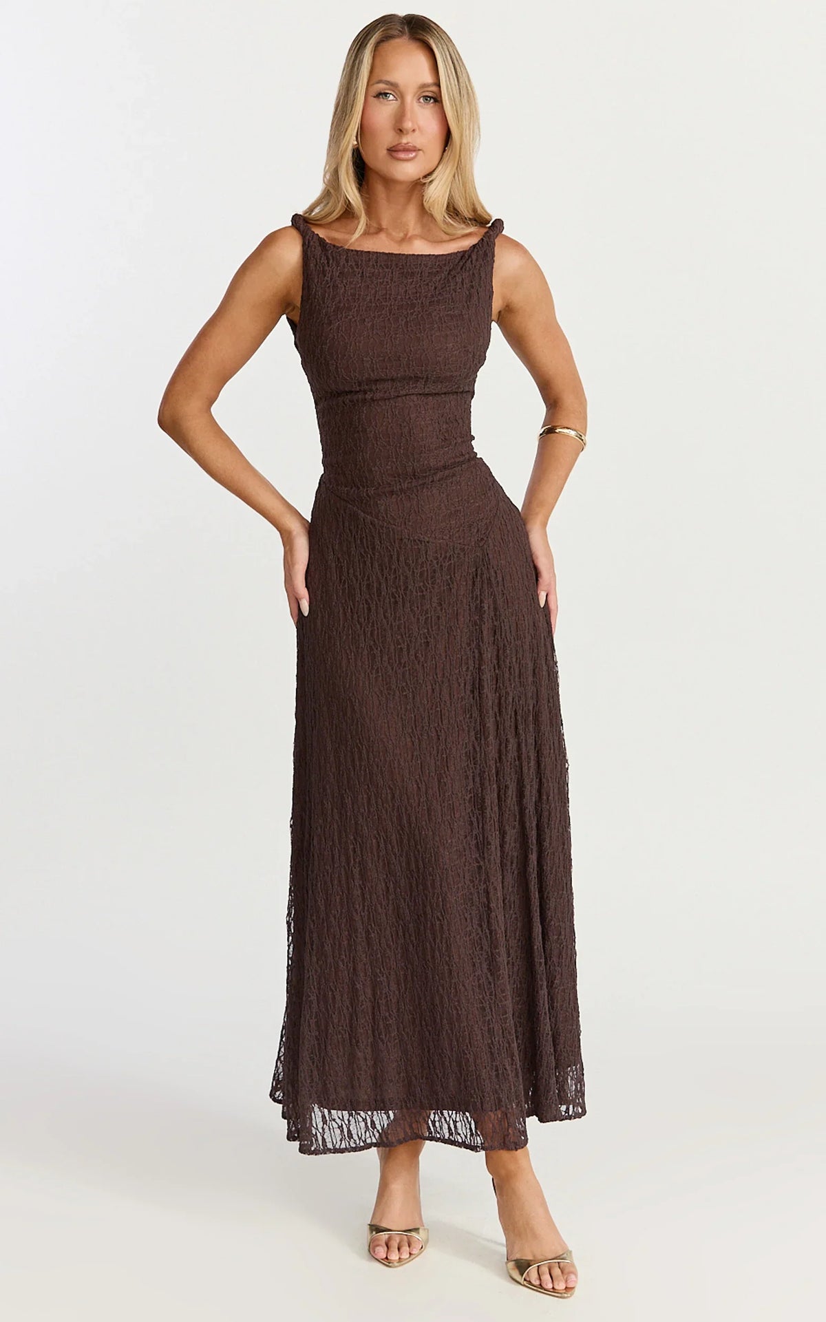 Chocolate High-Neck Asymmetric Midi Dress - Brown - view 1