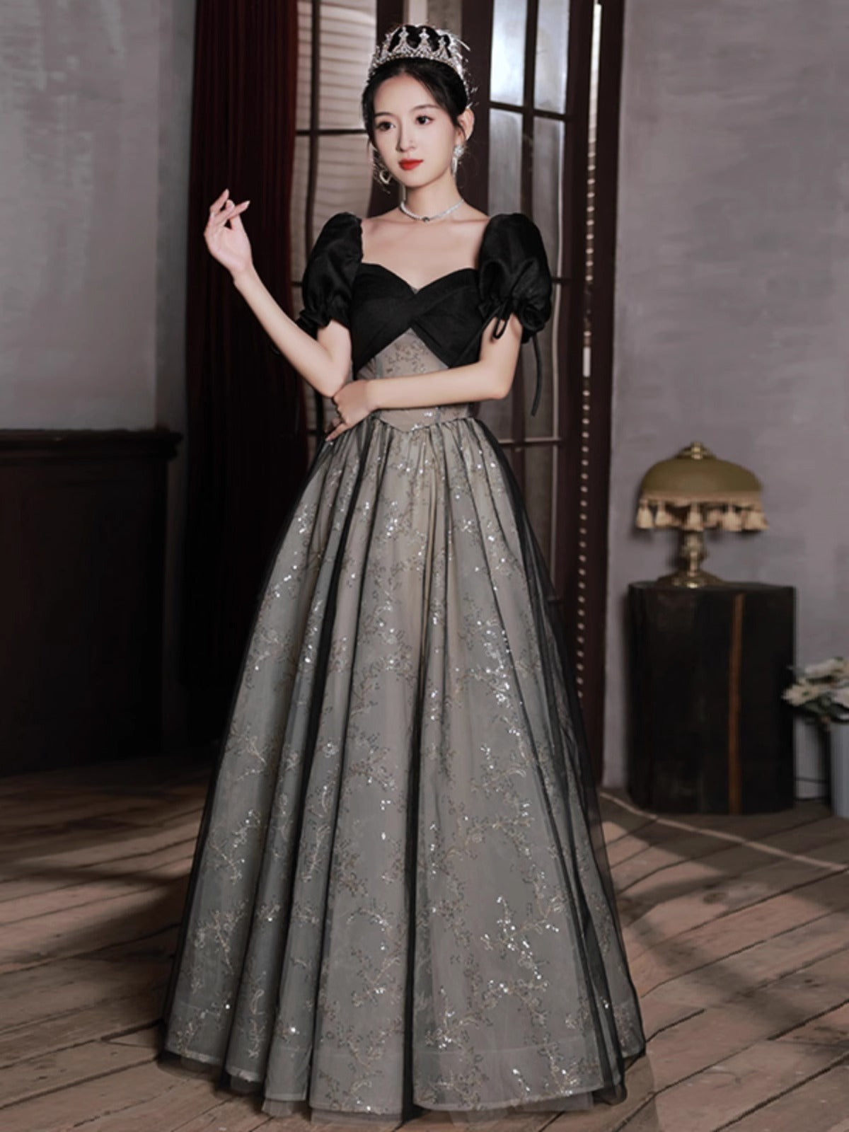 Off-Shoulder Pleated Princess Evening Dress