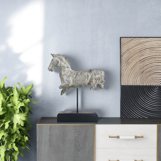 Gray Horse Sculpture on Stand