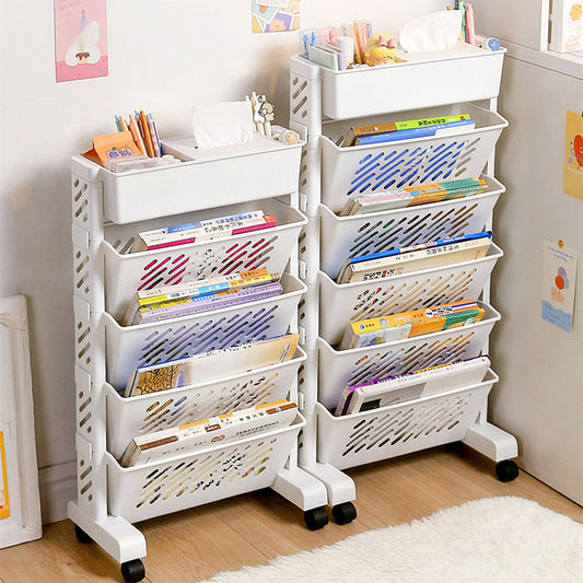 Slim Rolling Book Organizer with Top Tray, 5 or 6 Levels