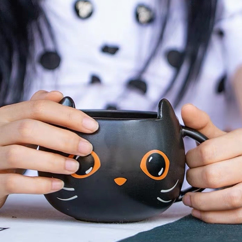Black Cat Ceramic Mug with Hat Lid