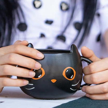 Black Cat Ceramic Mug with Hat Lid