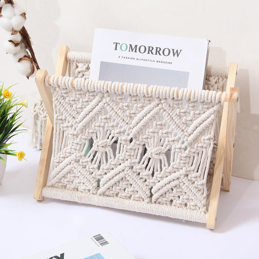 Cotton Rope Magazine Holder with Wooden X-Frame
