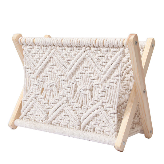 Cotton Rope Magazine Holder with Wooden X-Frame