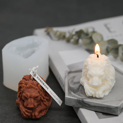 Lion Head Silicone Candle Mold. Finished candle examples may be shown; wax, wicks and candles are not included.
