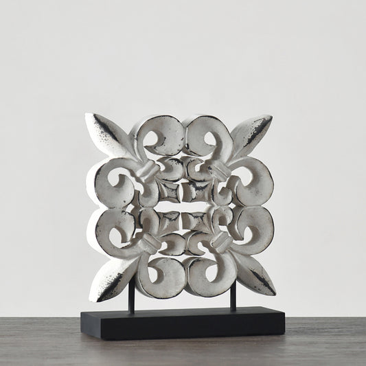 White Carved Wood Ornament on Stand
