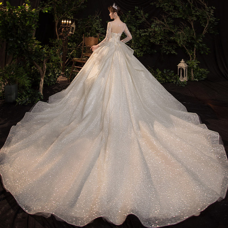 Long-Sleeve Bridal Gown with Train Options