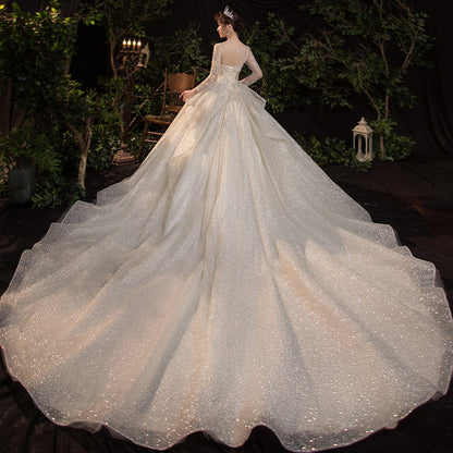 Long-Sleeve Bridal Gown with Train Options