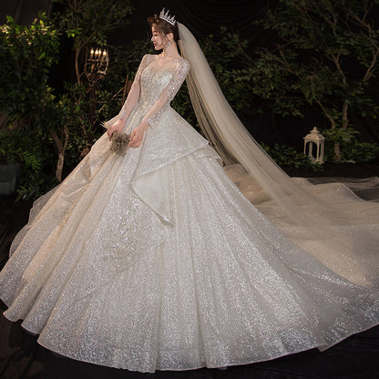 Long-Sleeve Bridal Gown with Train Options