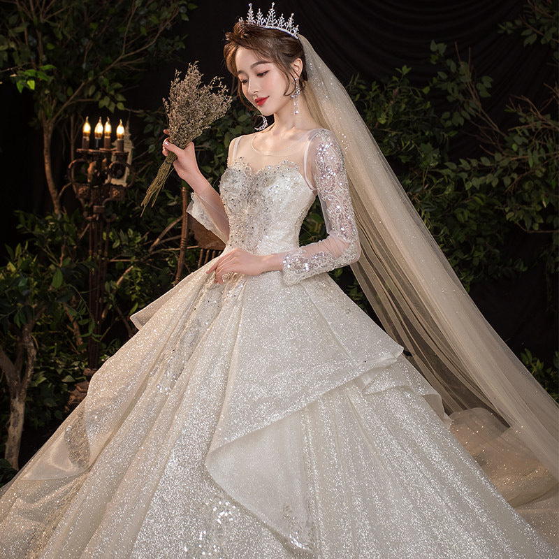 Long-Sleeve Bridal Gown with Train Options