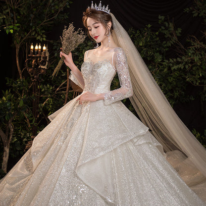 Long-Sleeve Bridal Gown with Train Options