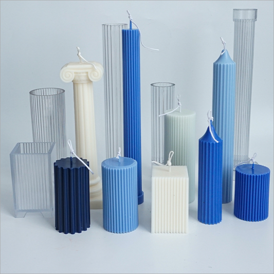 Fluted and Classical Column Candle Molds. Finished candle examples may be shown; wax, wicks and candles are not included.