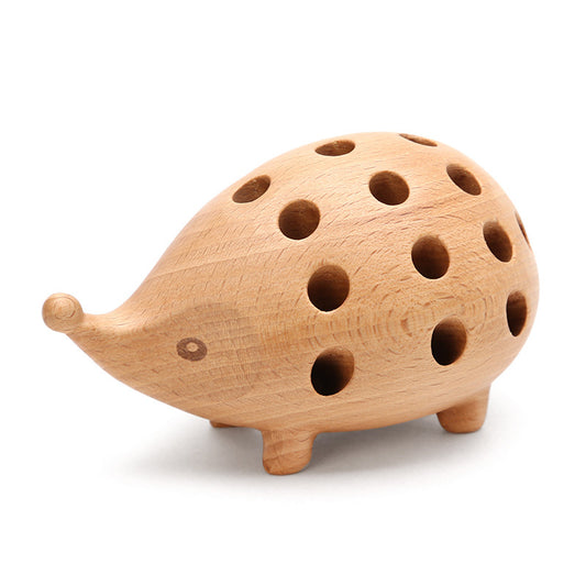 Wooden Hedgehog-Shaped Pencil Holder