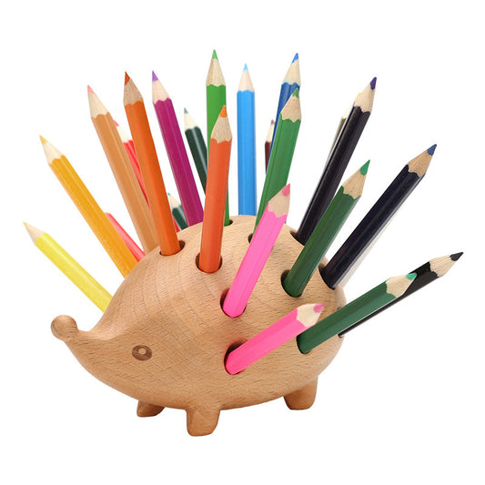 Wooden Hedgehog-Shaped Pencil Holder