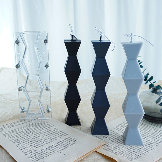 Faceted Column Candle Mold. Finished candle examples may be shown; wax, wicks and candles are not included.