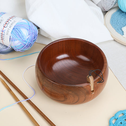 Wooden Yarn Bowl with Side Yarn Guide
